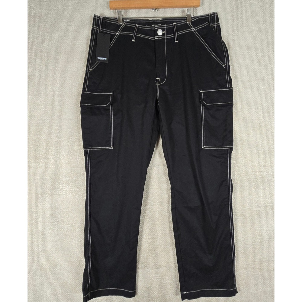 True Religion Mens Straight Ladder SN Cargo Pants Jet Black 701404 Size 36